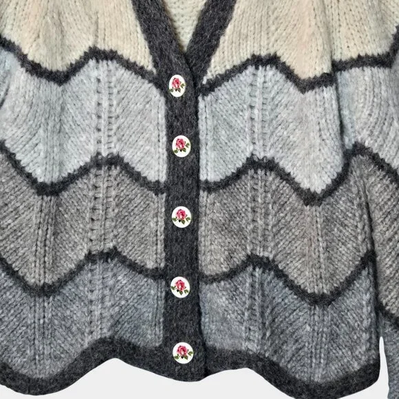 LoveShackFancy Alpaca Wool Deena Cardigan Sweater S Grey Cozy